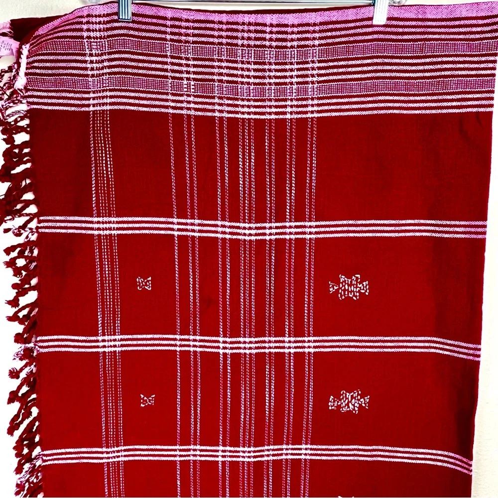 Pottery Barn Table Cloth Throw Watson Red Plaid 50x50 100% Cotton Holiday Classi